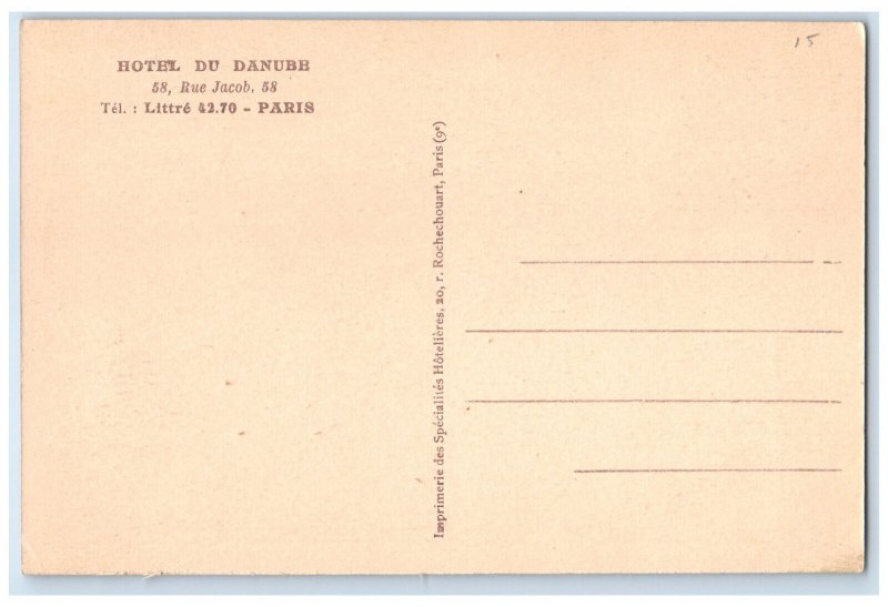 c1940's Hotel Du Danube Rue Jacob Paris France Unposted Vintage Postcard
