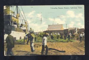 GALVESTON TEXAS UNOADING BANANA STEAMER SHIP BOAT VINTAGE POSTCARD 1910