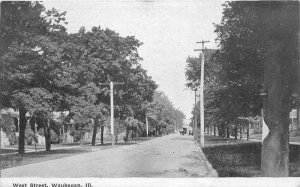 Waukegan Illinois West Street C-1910 Postcard 21-13397