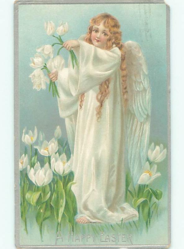 Pre-Linen Easter BEAUTIFUL ANGEL HOLDING FLOWERS AB4031