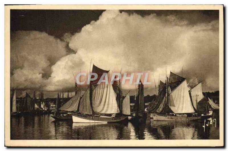 Old Postcard Boat Concarneau tuna vessels in the harbor