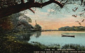 York Maine, Seawalls Bridge First Pile Build In United States, Vintage Postcard