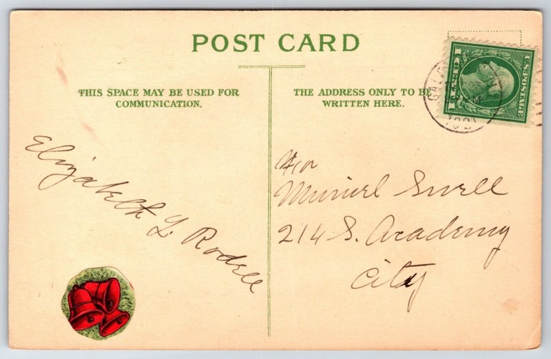 Holiday~Merry Christmas~Wicker Basket Spills Holly Berry~Blessings Galore~1921