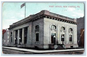 New Castle Pennsylvania PA Postcard Post Office Building Exterior Roadside 1908