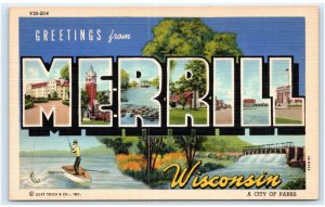 Large Letter Linen EAGLE RIVER, WI Wisconsin  c1940s Lincoln County Postcard 