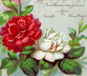 1880s-90s Victorian Christmas Card Poem By Fannie Rochat Lovely Flowers #7B