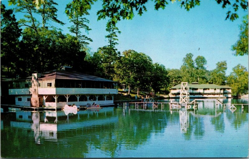 Vtg Eureka Springs Arkansas AR Lake Lucerne Resort Dock House 1950s Postcard