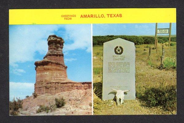 TX Greetings From Amarillo Texas Postcard Boot Hill Cemetery Palo Duro Canyons