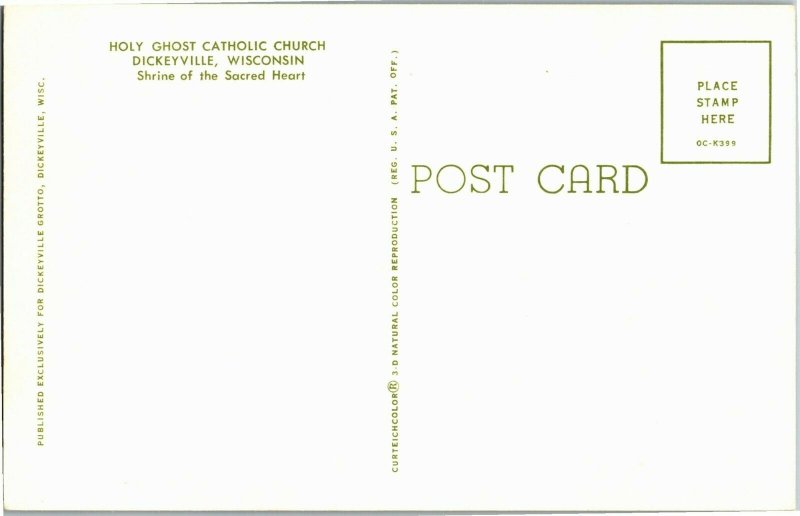 Shrine of Sacred Heart Holy Ghost Catholic Church Dickeyville WI Postcard G13