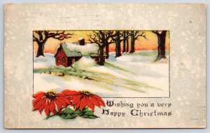 Postcard 1916 Wishing You a Very Happy Christmas Greetings Winter Snow House