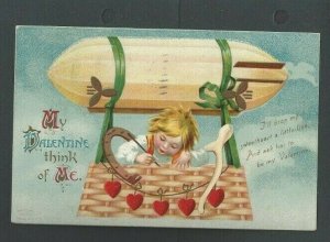 1910 PPC Valentines Card W/Zeppelin Embossed Posted