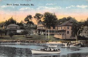 Southport Maine Shore Lodge Row Boats Waterfront Antique Postcard (K2287)
