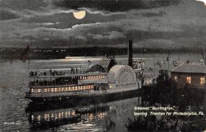 Trenton NJ Steamer Burlington Leaves 4 Philadelphia~Moon Peaks Thru Clouds c1910 