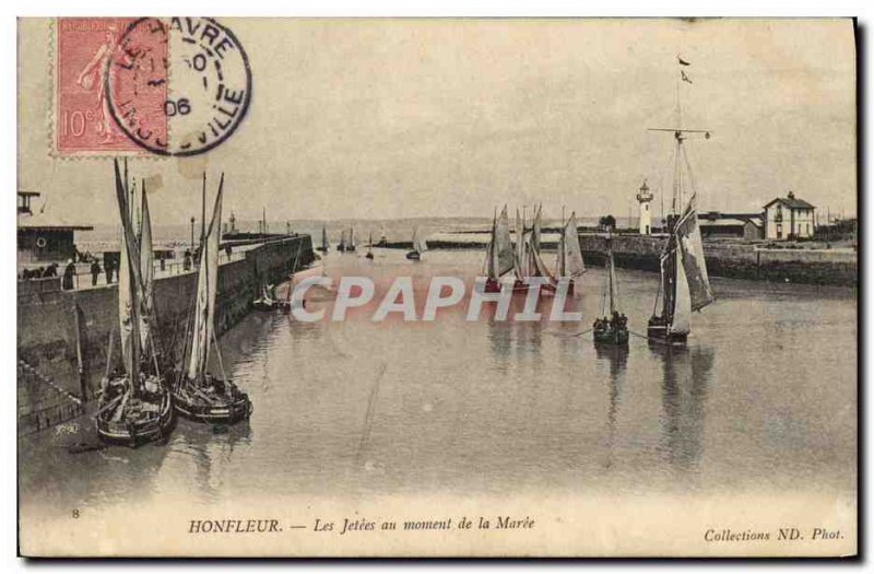 Old Postcard Honfleur Jetee to Maree Time of Charter