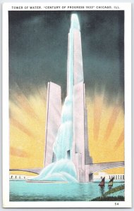 1933 Chicago World's Fair Tower of Water Century of Progress Postcard J.O. Stoll