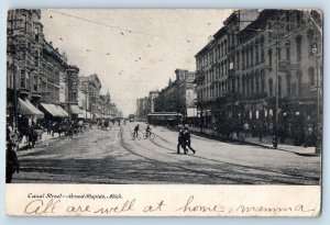 Grand Rapids Michigan MI Postcard Canal Street Buildings Streetcar 1905 Vintage