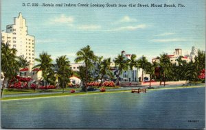 Vtg Miami Beach Florida FL Hotels Indian Creek from 41st Street 1940s Postcard