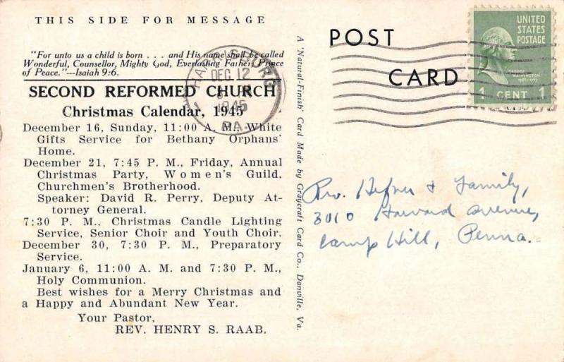 Harrisburg Pennsylvania 2nd Reformed Church Sanctuary Antique Postcard K17623