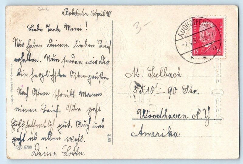 c1910's Easter Children With Bunny Rabbit Eggs Chick Gel Gold Gilt Postcard