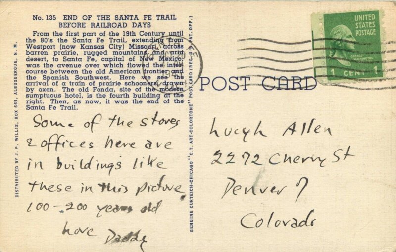 1941 End Of The Santa Fe Trail Before Railroad Days Vintage Postcard