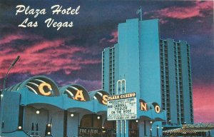 Autos Las Vegas Nevada Plaza Hotel 1940s Marquee Night Postcard Western 9196