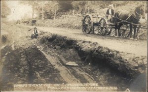 South Coventry CT Connecticut Trolley Line Construction c1908 RPPC Postcard