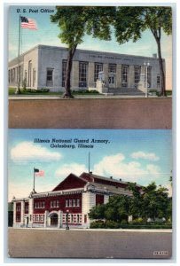 c1940's US Post Oficce Illinois National Guard Armory Galesburg IL Postcard