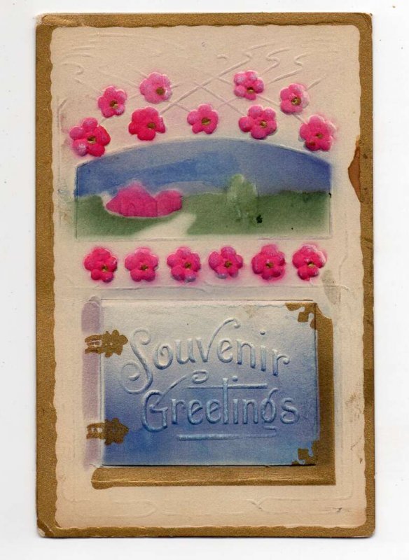 Jefferson Iowa Greetings Fold Out Views Embossed Airbrushed Postcard AA74596