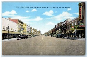 Santa Fe Avenue Looking North Walnut Street Cars Watson Salina Kansas Postcard