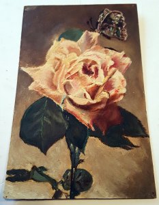 VINTAGE POSTCARD OIL PAINTED. ROSE. UNUSED!!!