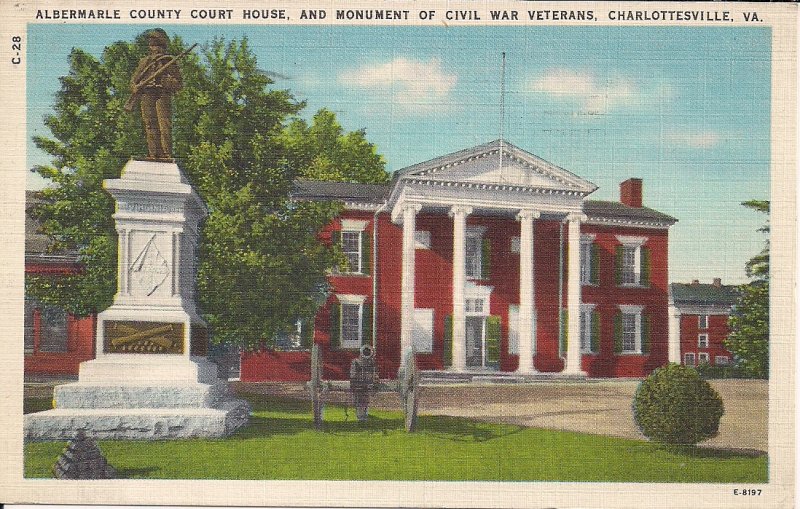 Charlottesville VA, Confederate Veterans Monument, Albemarle Court, Linen 1947