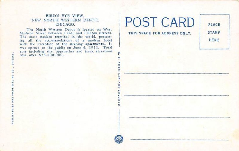Bird's Eye View, North Western Depot Chicago, IL., USA Chicago Train Unused 