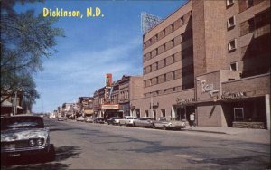 Dickinson North Dakota ND Main St. Cars 1950s-60s Postcard