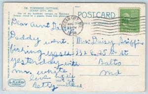 Postcard MD Ocean City Dr Townsend Cottage Residence on Baltimore Ave 1930s S7