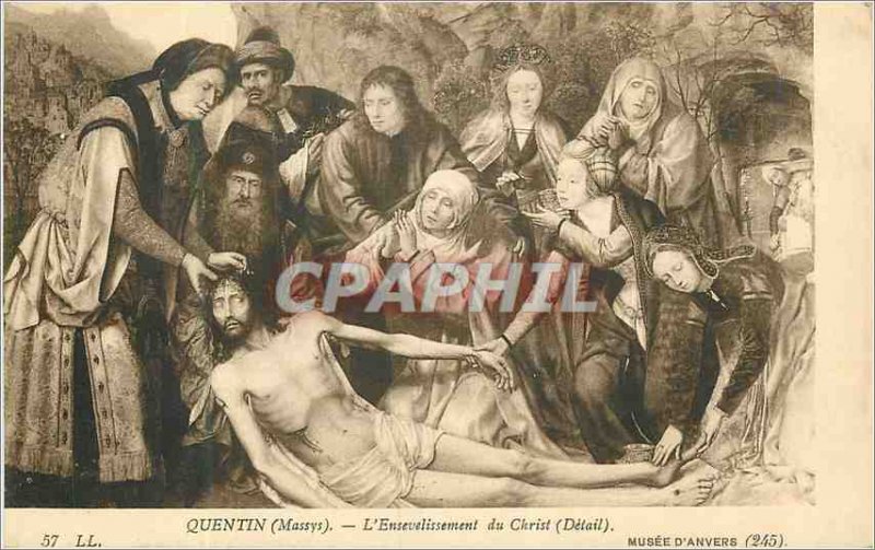 Old Postcard Museum of Antwerp Quentin (Massys) the Burial of Christ (detail)