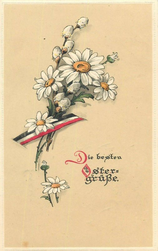 Germany World War 1914-1918 Easter greetings postcard emboss daisies & flag 1915