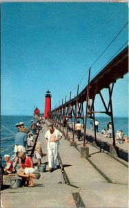 Lighthouses Fishing on The Pier At Ottawa Beach Grand Haven Michigan 1964