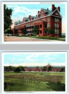 2 Postcards FORT MONROE, Virginia VA ~ MAIN BARRACKS, Bachelor's Quarters 1920s