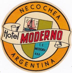 Argentina Necochea Hotel Moderno Vintage Luggage Label sk2492