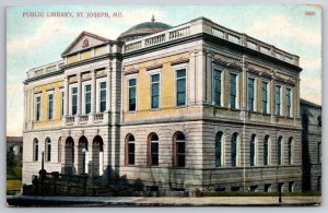 St Joseph Missouri~Public Library Bldg Exterior View~French Baroque~Vtg Postcard
