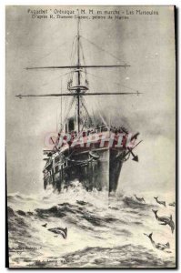 Old Postcard Boat Ship Orinoco MM running Porpoises