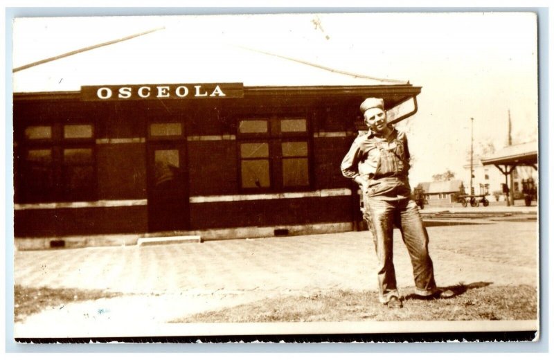 c1960 Osceola Iowa IA Railroad Vintage Train Depot Station RPPC Photo Postcard