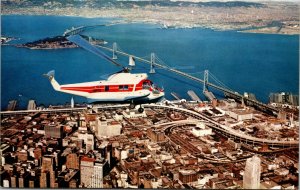 Vtg 60s Aerial Postcard San Francisco & Oakland Helicopter Airlines Sikorsky S62 