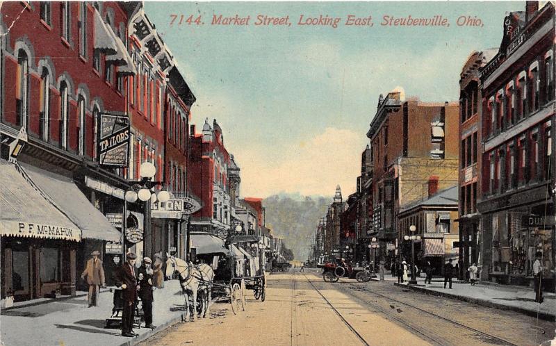 E83/ Steubenville Jefferson Ohio Postcard c1910 Market St McMahon Store 18