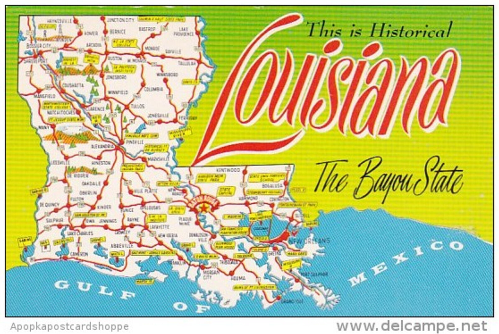 Louisiana The Bayou State With Map  United States - Louisiana - New  Orleans, Postcard / HipPostcard