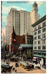 New York  City , Broadway , Telephone and Telegraph building , many Trolleys