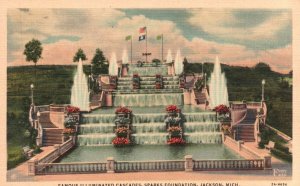 Vintage Postcard Famous Illuminated Cascades Sparks Foundation Jackson Michigan