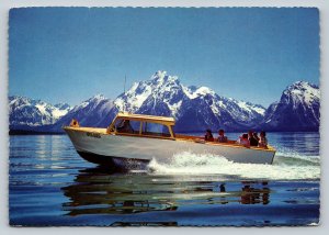 Boating on Jackson Lake Grand Teton National Park Wyoming 4x6 Postcard 1596