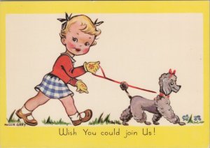 Children Postcard - Artist Mollie Grey, Girl Walking a Dog Ref.RR18234