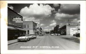 Warren MN Johnson Ave Old Cars & Stores Real Photo Postcard